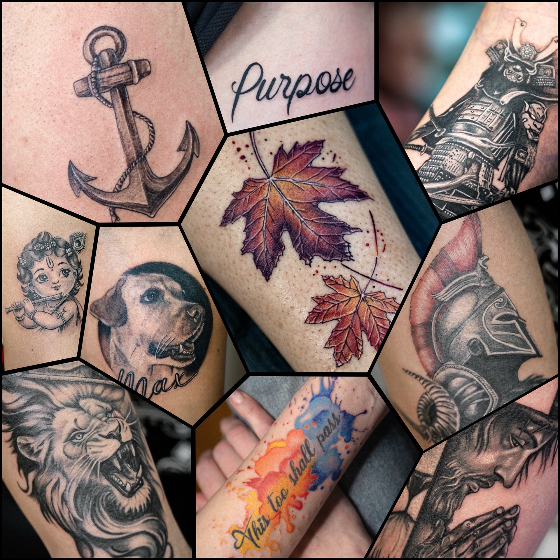 Collection of different tattoos done by the best Tattoo Artist in Halifax