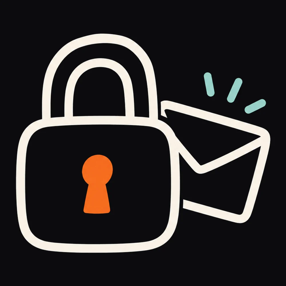 Line illustration of a closed padlock with a sealed envelope behind it